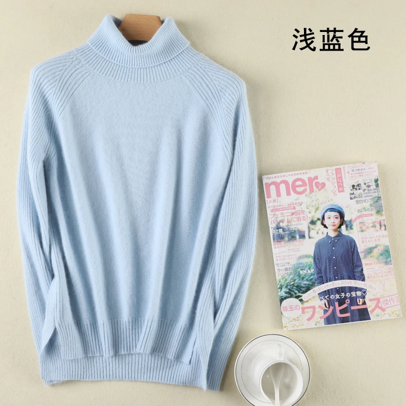 New Pure 100% Mink Cashmere Knitted Sweater Women Tops Autumn Winter Turtleneck Pullovers Female Long Sleeve Solid Color Jumper