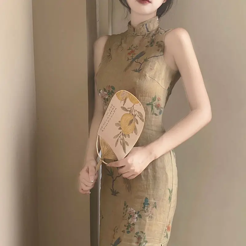 

Retro Cheongsam Old Shanghai Ancient Painting Qipao Dress Summer 2021 New Republic of China Style long Vintage Dress