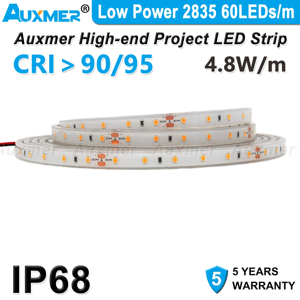 Low Power 2835 60LEDs/m LED Strip Lights,CRI95/90,4.8W/m,5m/Reel IP68 waterproof Led Lights for Garden,Swimming Pool,Bathroom