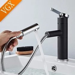 VGX Pull Out Bathroom Faucets Basin Mixer Sink Faucet Gourmet Washbasin Taps Water Tap Hot Cold Rotating Tapware Crane Brass
