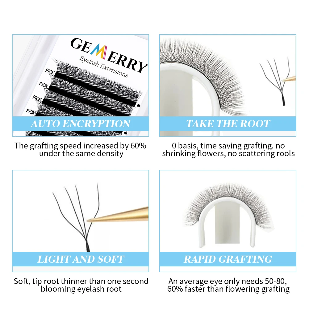 10 pcs/lot GEMERRY 4D W-Shaped Eyelashes Extension 4D Cilios W Automatic Premade Volume Fans Professional Makeup Tools Wholesale