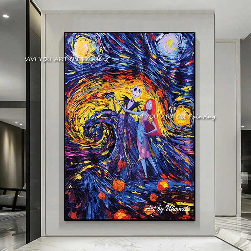 HandmadeUhomate Jack Sally Jack Oil Painting Canvas Paintings Wall Art Picture Posters Home Decoration Cuadros Halloween Gift