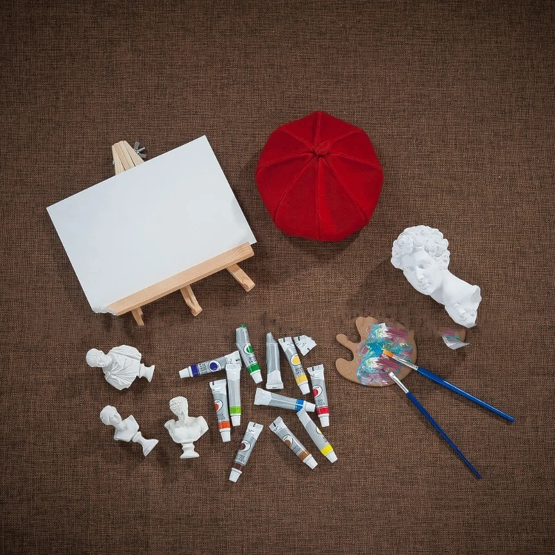 Newborn Photography Props Mini Drawing Board And Paintbrush Baby Hats The Painter Cap Artist Theme Accessories Gypsum Statue