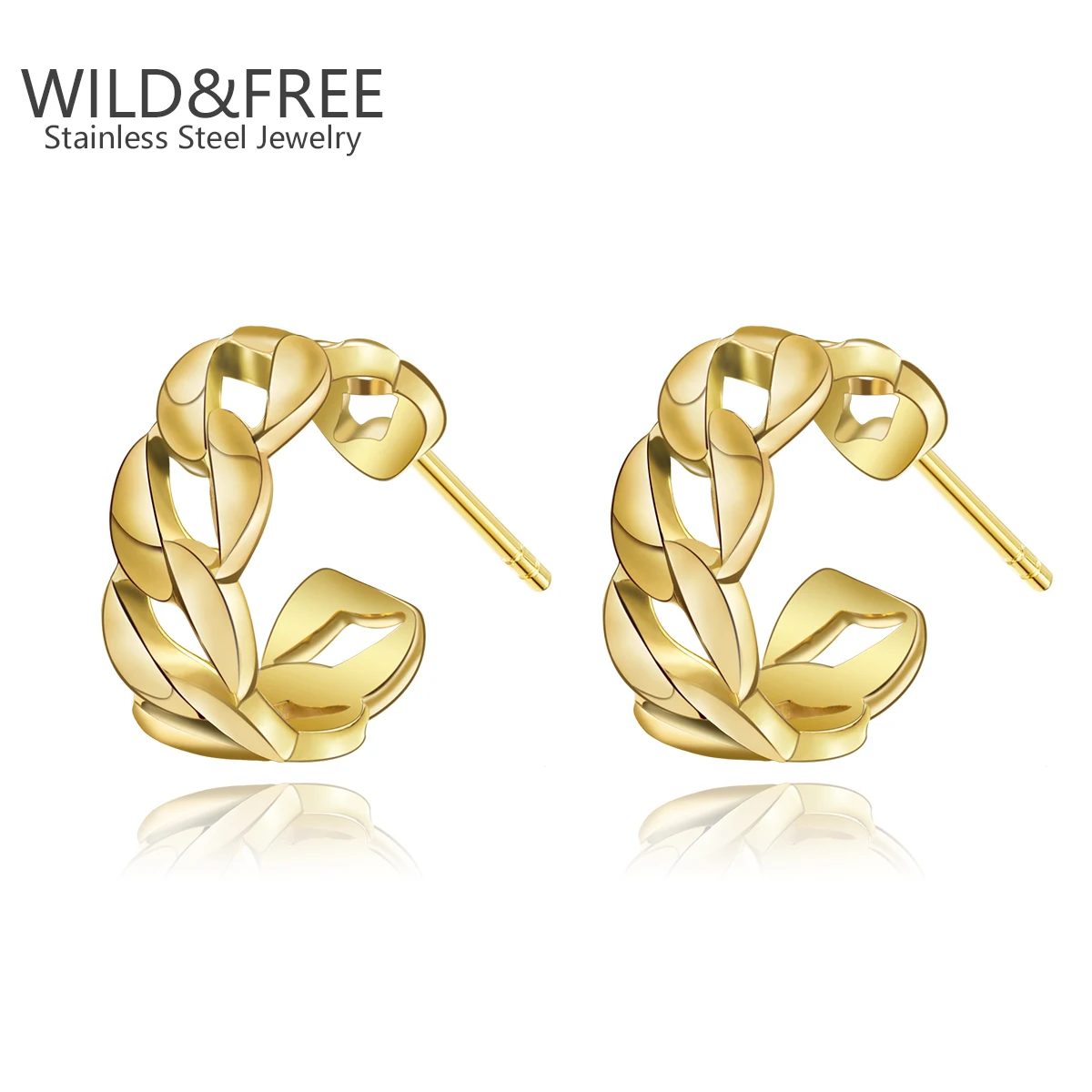 Wild&Free Trendy Thick Chain Opening Ring Stainless Steel Jewelry Gold Plated Texture High Quality Finger Ring Anillos Mujer New