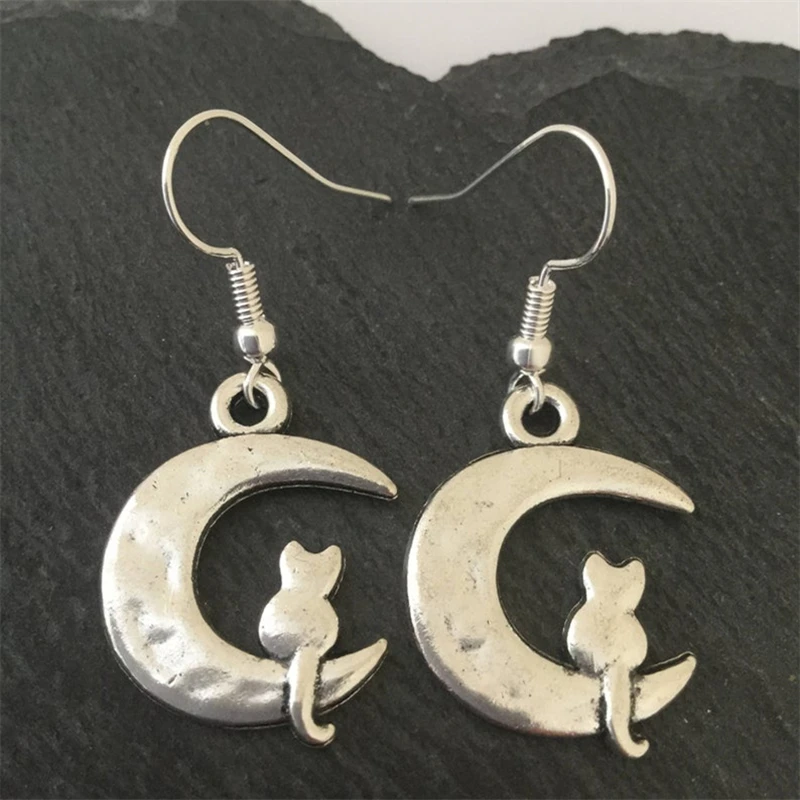Cat & Moon Earrings / Cat Earrings / Cat Jewellery / Cat Lover Gift / Animal Earrings / Animal Jewellery / Animal Lover Gift image 4