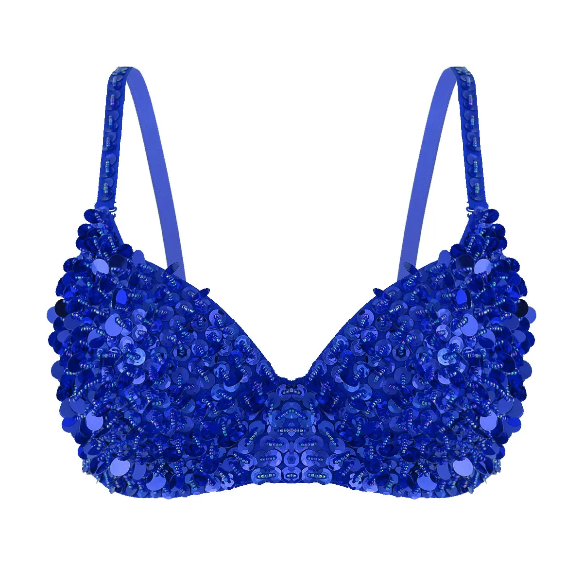 Women Fashion Sparkle Sequins Bra for Pole Dancing Beading Padded Bra Top for Rave Party Dances Club Wear Belly Dancing Costumes