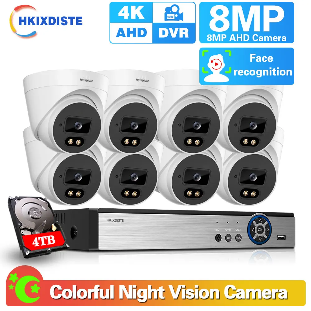 

8CH 4K DVR Kit 8mp Face Detection Color Night Vision Video Surveillance Email AHD Camera H.265 CCTV Camera Security System Kit