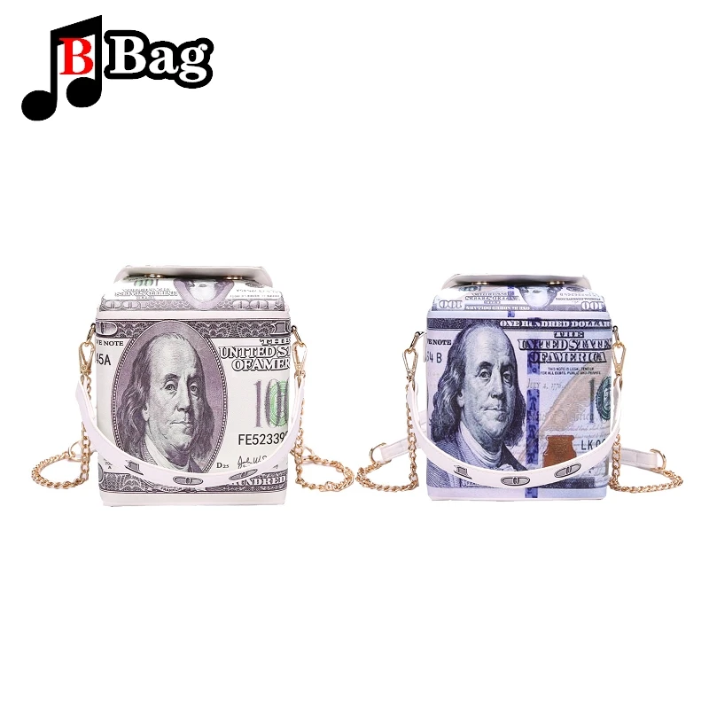 Dollar Bills Imprimir Bolsa de Ombro para Mulheres, Corrente Engraçada, PU, Grande Moda, Bolsa de Telefone Feminino, Bolsa Crossbody, Design de Personalidade