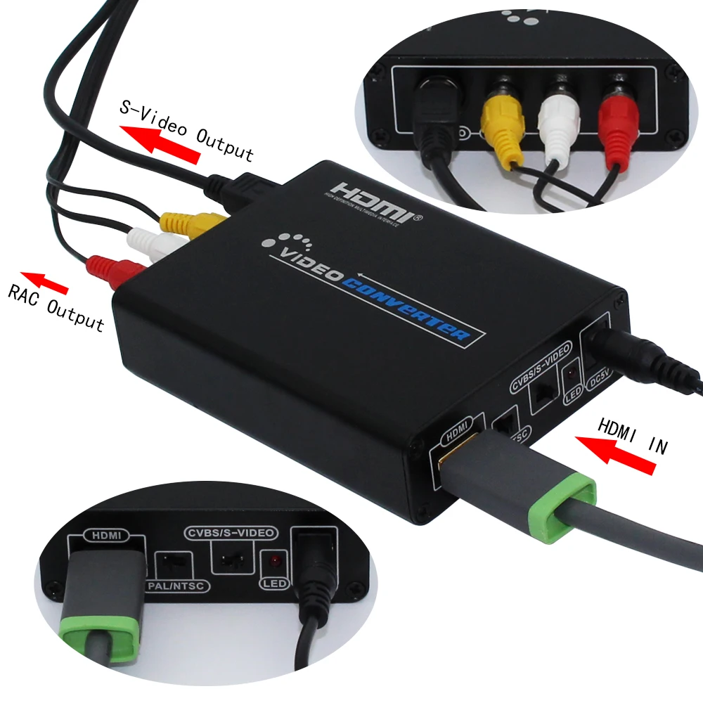 HDMI to AV  S-Video CVBS Video Converter HDMI to SVIDEO+S VIDEO Switcher Adaptor  HD 3RCA PAL/NTSC Switch for TV PC Blue-Ray DVD