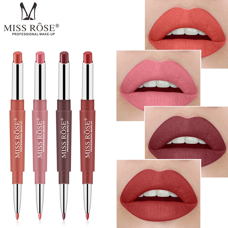 Miss Rose Double-ended Matte Lipstick Waterproof Makeup Lip Stick Long Lasting Pink Red Nude Lipstick Pen Easy To Wear Lipliner