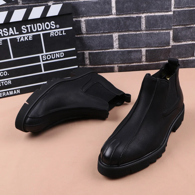 British fashion mens shoes black chelsea boots platform genuine leather boot autumn winter ankle botas masculinas zapatos hombre