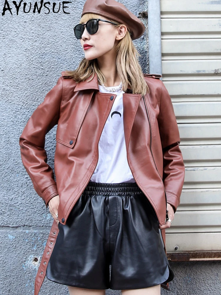 

AYUNSUE 2021 New Genuine Leather Jacket Women Spring Autumn 100% Sheepskin Coat Motorcycle Jacket Clothes Chaquetas De Mujer