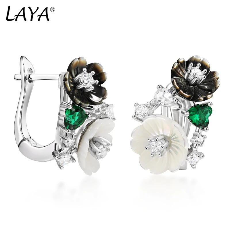 

Laya 925 Sterling Silver Original Modern Jewelry Fashion Shining Zircon Natural Shell Flower Cilp Earrings For Women 2022 Trend