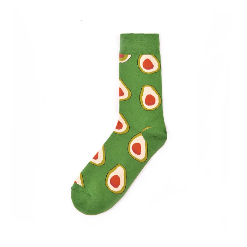 1 Pair Harajuku Style Socks Men Funny Cartoon Cat Shark Avocado Printed Happy Socks New Spring Combed Cotton Calcetines