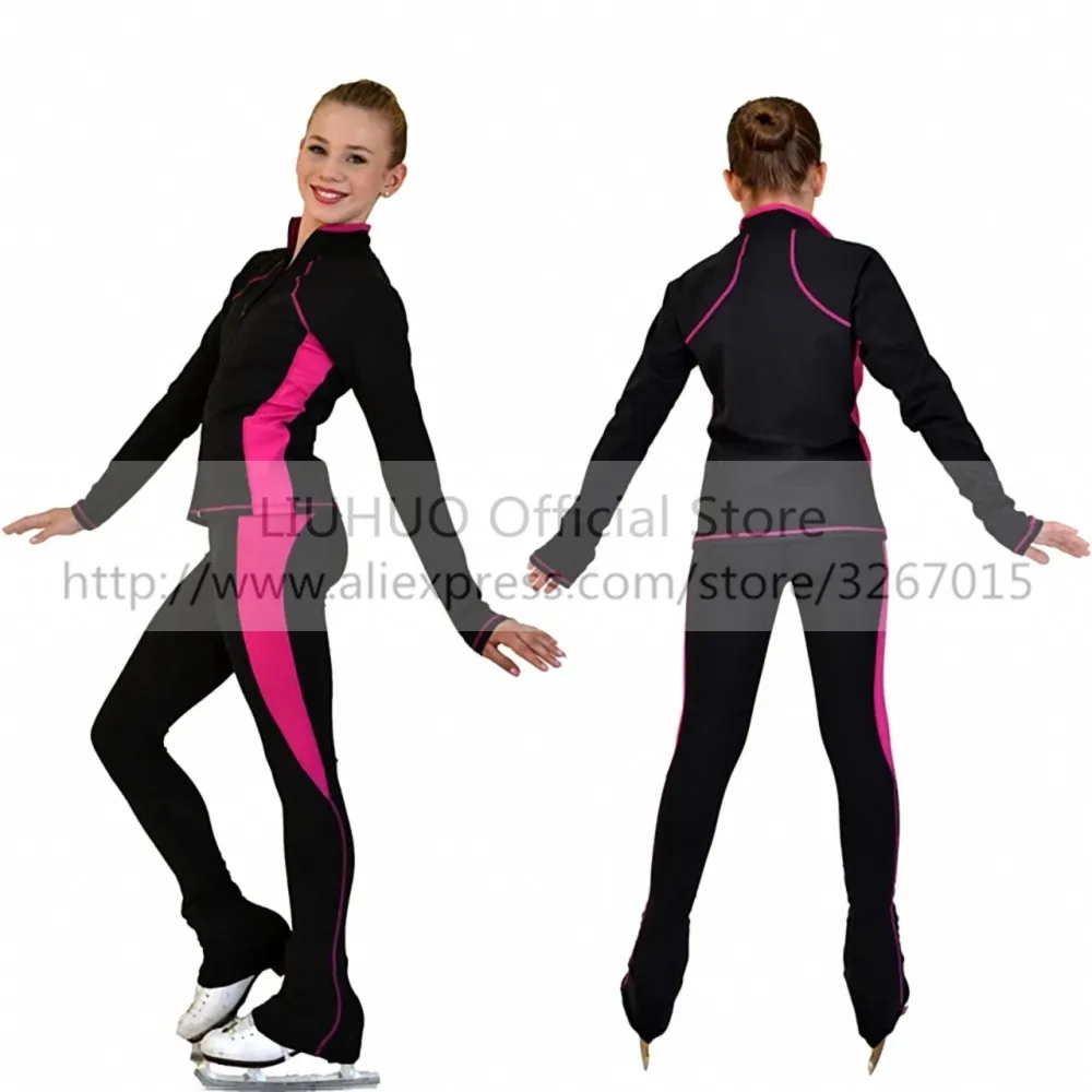 

LIUHUO Ice Figure Skating Dress Suits Fleece Jacket Pants Trousers Girl Women Tights Training Wear Stretch Fabrics Dance Top