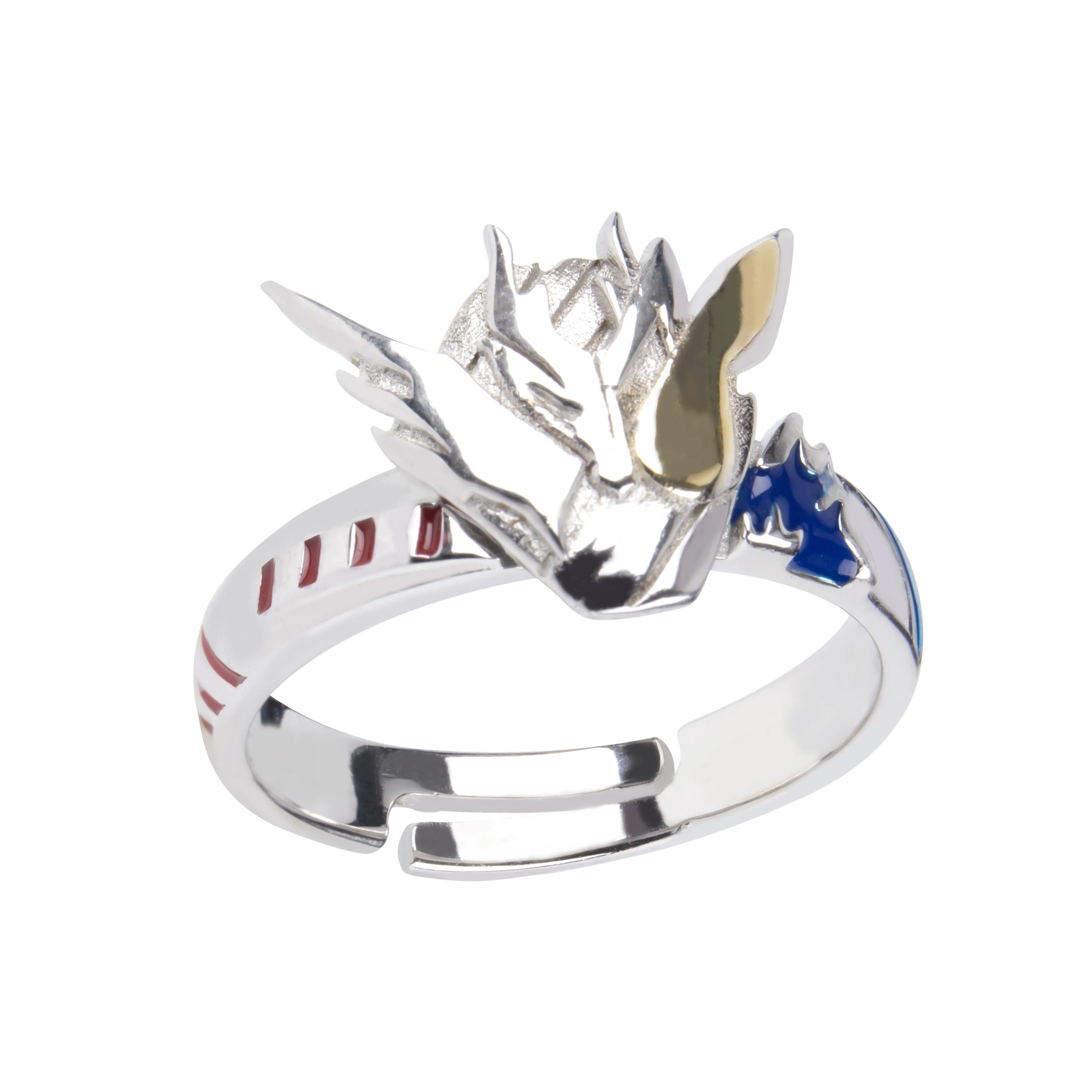 TWINKANIME S925 Sterling Silver Kamen Anime Rider Build RabbitDragon Ring Adjustable About 7-9# For Men Women Gifts