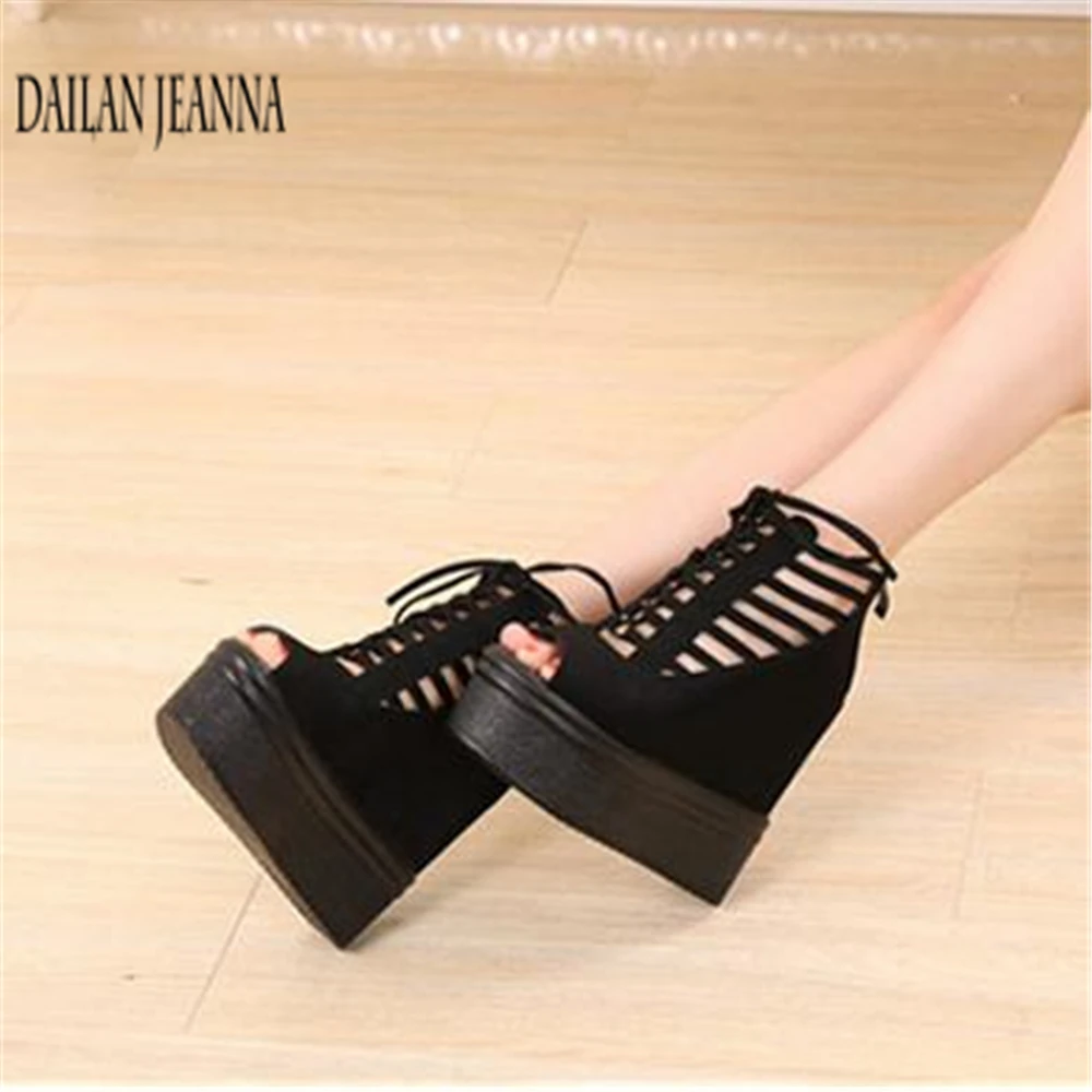 European summer straps Roman shoes sexy trendy fish-beak women's shoes muffin thick inside raise 15CM slope heel sandals women