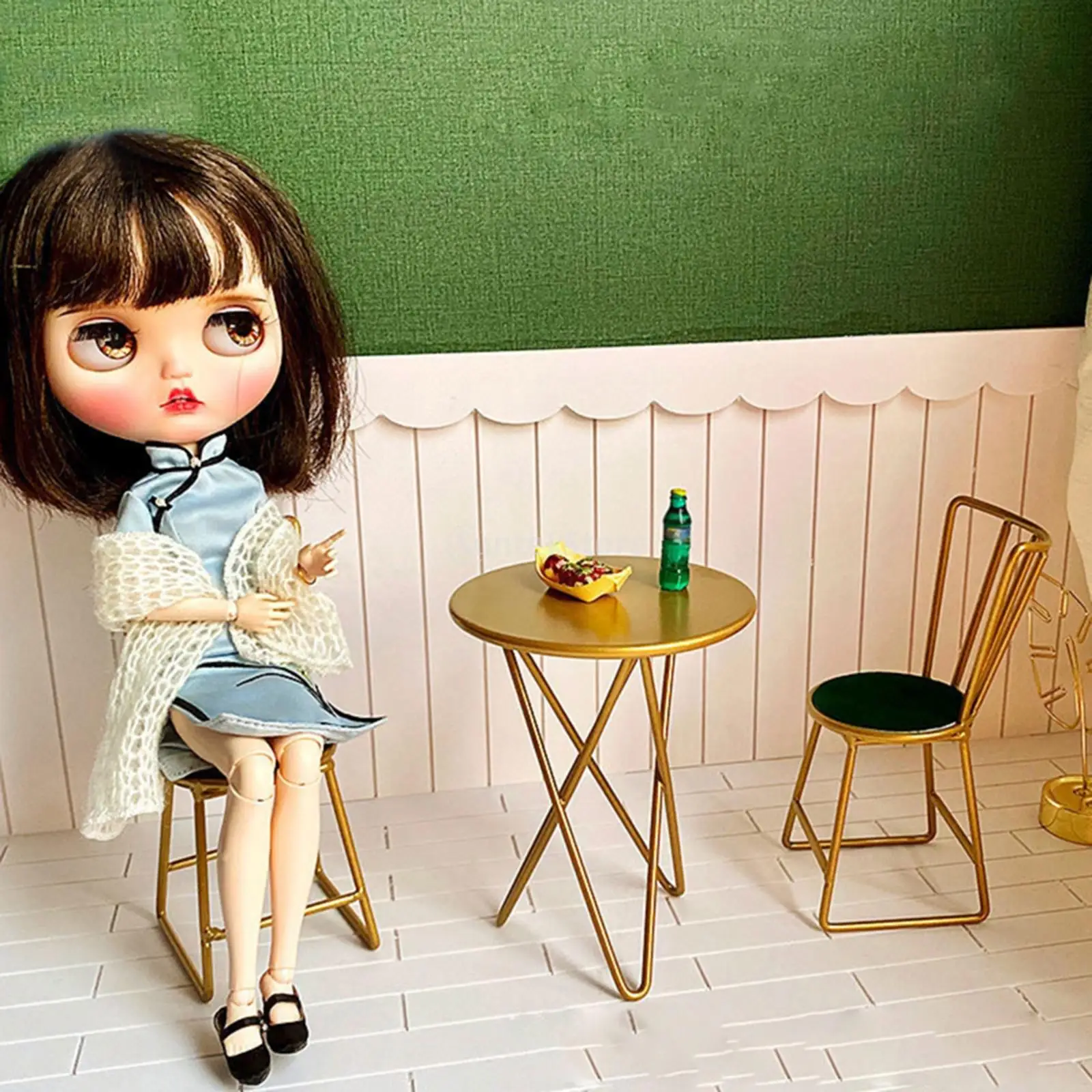 1:6 Metal Dollhouse Miniature Furniture Table Chair Set Decoration Doll Accessories Gift Toys for Kids 30cm Doll For Blyth Barb