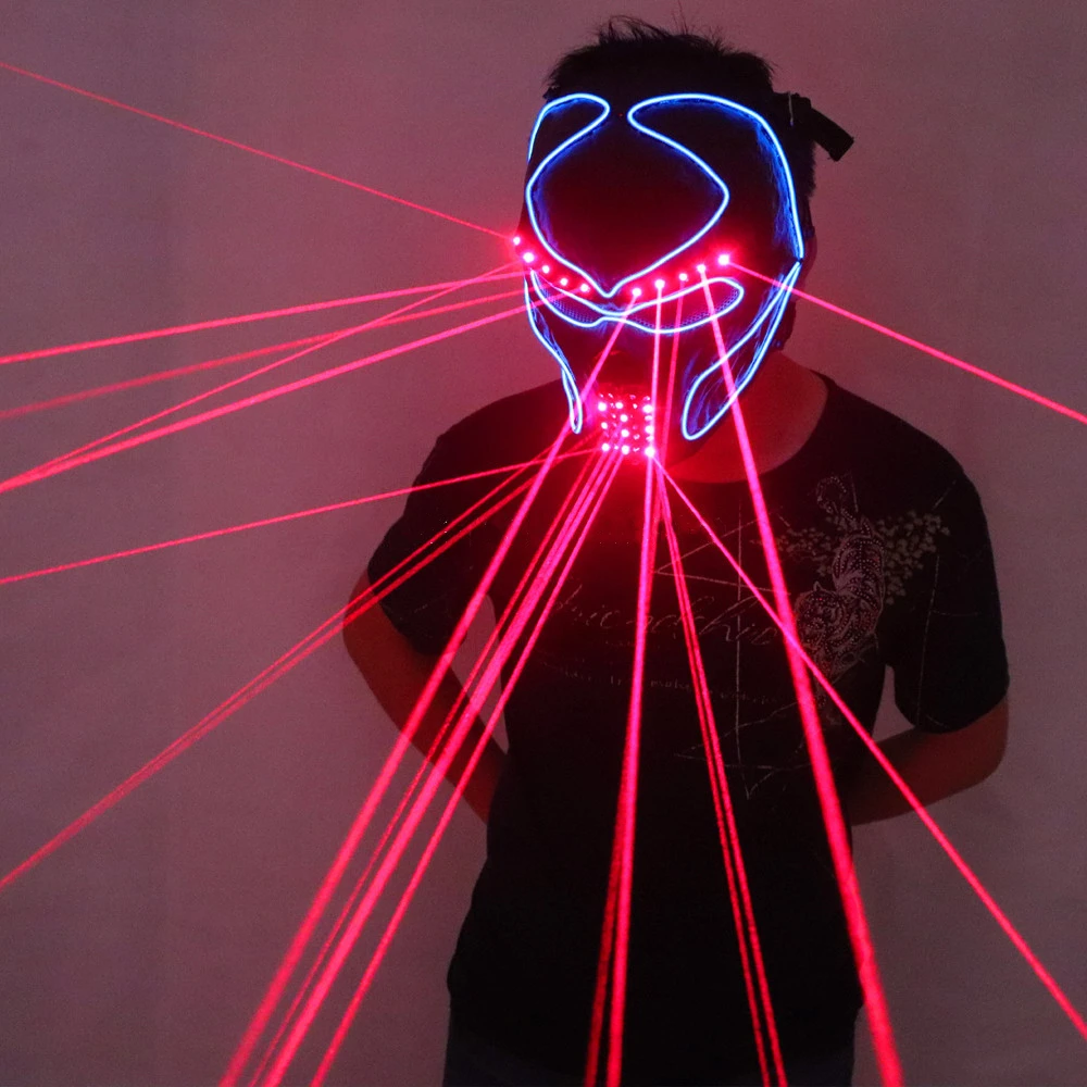 

Red Laser Mask Luminous Light Up Laserman Show Halloween Masks For Laser Stage Show Dancer DJ Headwear