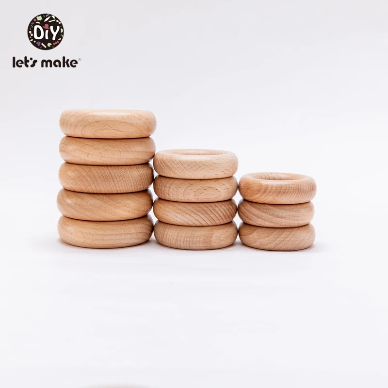 Let\'s Make Natural Wood Teething Ring All Size 20pcs Beech 40/55/60/65/70/80MM DIY Baby Wooden Toys Handmade Accessories Crafts