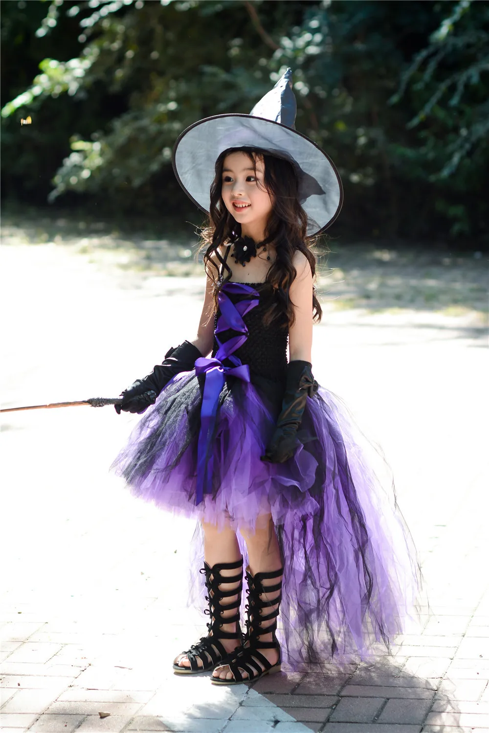 Purple Kids Girls Halloween Fairy Party Dresses Black Witch Toddler Baby Girls Birthday Cosplay Costumes Children Dress