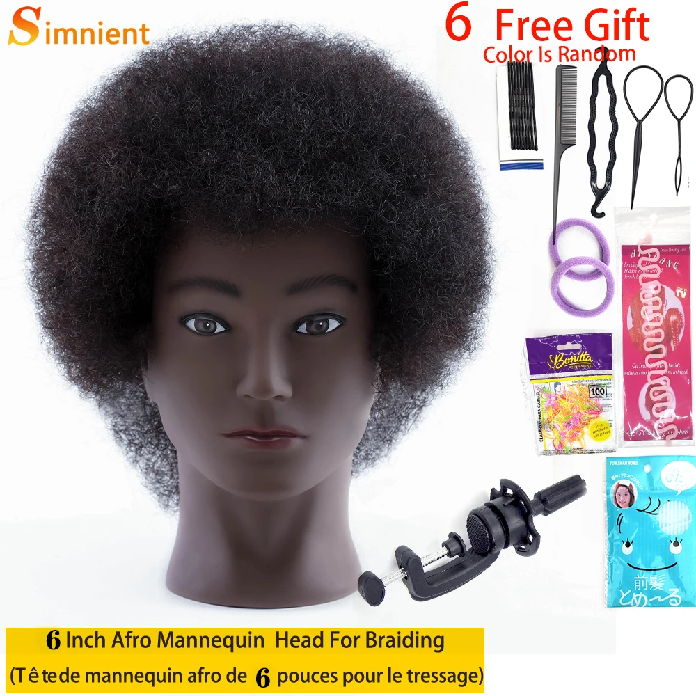 Afro Mannequin Heads With 100% Human Hair  Hairdresser Training Head Manikin Cosmetology Doll Head For Practice Styling Braiding