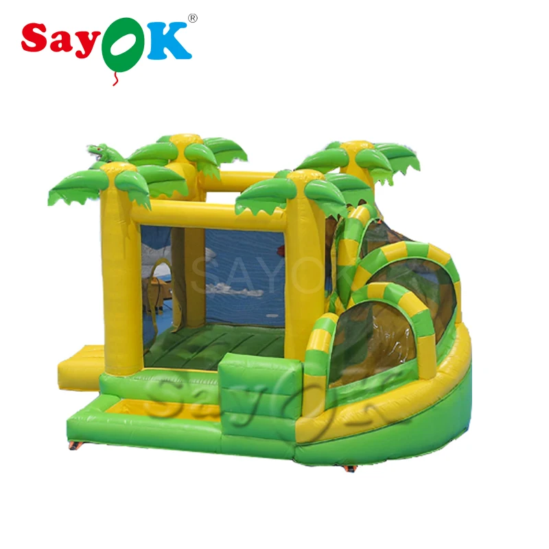 3x3.5x2.4mh pvc bouncer inflável da árvore de coco corrediça inflável dinossauro bouncy castelo pelo transporte marítimo