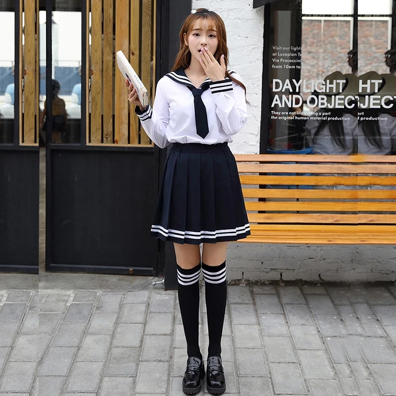 Fantasia japonesa de manga longa para meninas, uniforme escolar para estudantes, uniformes de marinheiro, anime do inverno, cosplay de menina, traje com meias