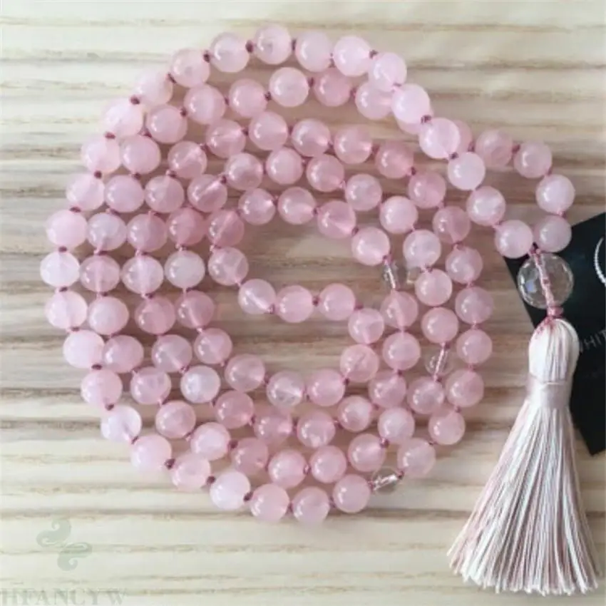 6mm Rose Quartz Gemstone Tassels Mala Necklace 108 Beads Bless Handmade Wristband Lucky Hot Wrist men Healing Chakas Buddhism