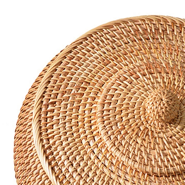 LBER Rattan Boxes with Lid Hand-Woven Multi-Purpose Wicker Tray with Durable Rattan Fiber Round 11 Inch Diameter