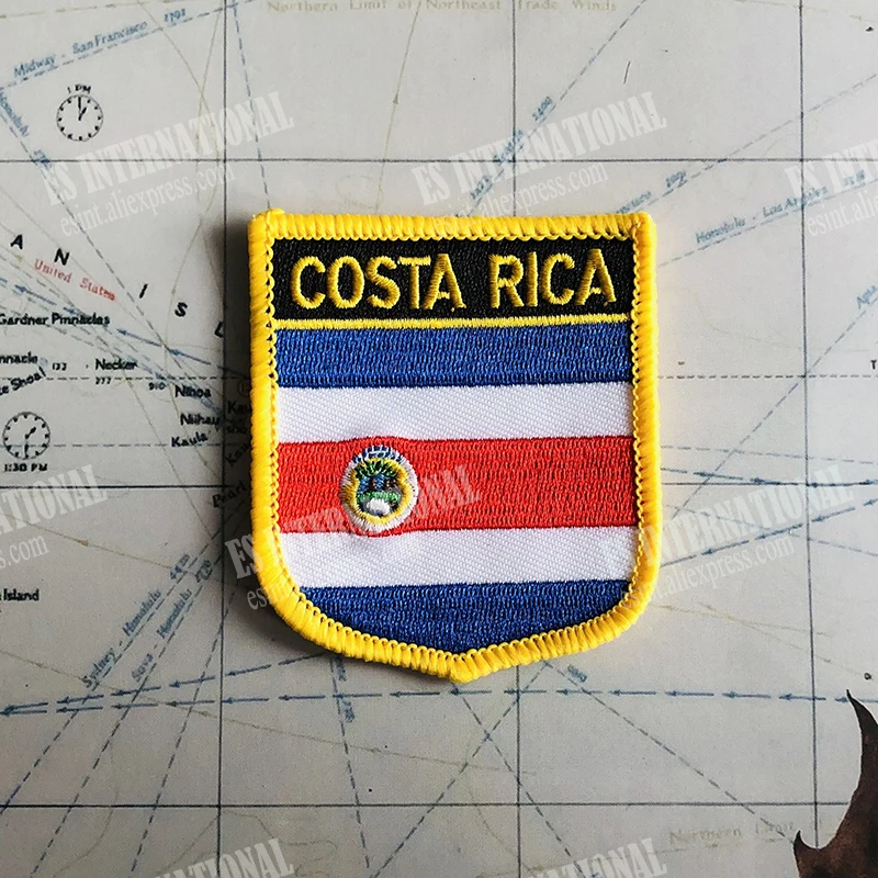 COSTA RICA Toppe ricamate con bandiera nazionale Badge Scudo e spilla a forma quadrata Un set sulla decorazione dello zaino con fascia da braccio in tessuto