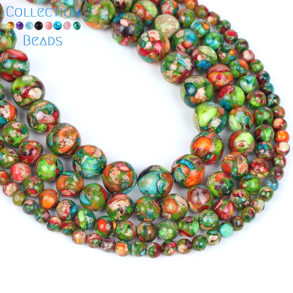 4 6 8 10mm koraliki z naturalnego kamienia kolorowe osady morskie Jaspers Turquoises kule do tworzenia biżuterii zestaw do robienia bransoletek akcesoria — zdjęcie 4