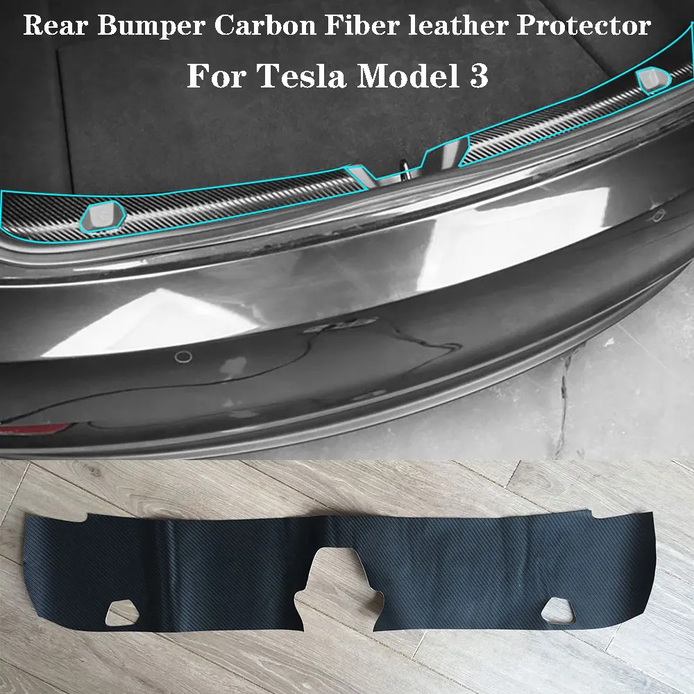 

For tesla model 3 Carbon Fiber leather Protector Inner Rear Bumper Guard Sill Plate 2017-2023 1PC