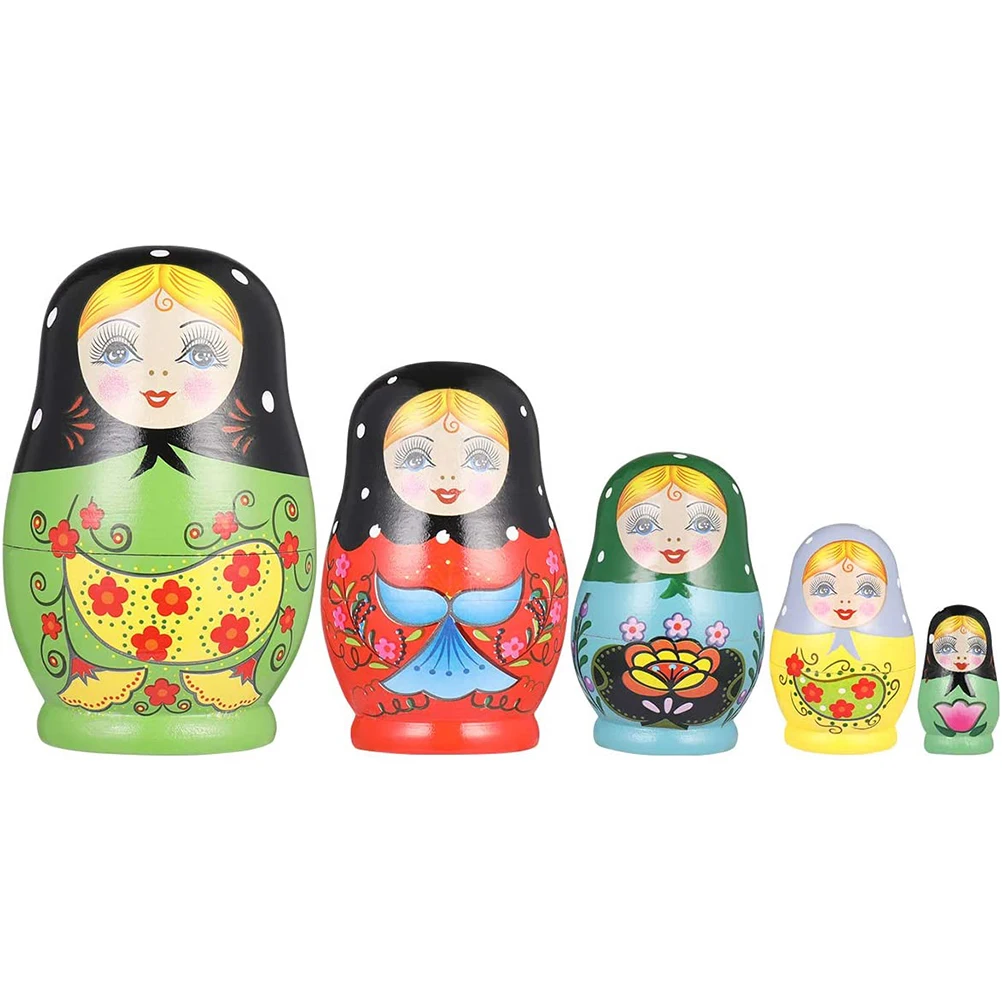 

5PCS Creative Russian Nesting Dolls Toy Doll Traditional Wooden Handmade Painted Toy Doll For Gift For Decoration