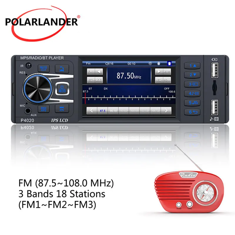 Car Radio 1DIN MP5 player AUX Dual USB Not Touch Screen SD Card Bluetooth 7 Color Button Rear Microphone IPS 3.8 Inch U Disk