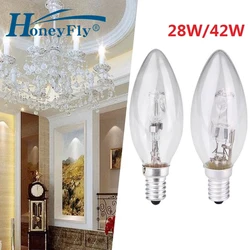 HoneyFly 10pcs C35 Candle Halogen Bulb E14 E27 220V 28W 42W 98*35mm 3000K Halogen Lamp Clear Replacement For Incandescent Lamp