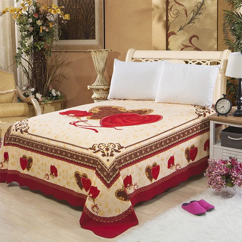 Chic Red Blossom Flowers printed Watercolor Bed Sheet 250X250cm Brushed Cotton Ultra Soft Flat Sheet Bed Cover