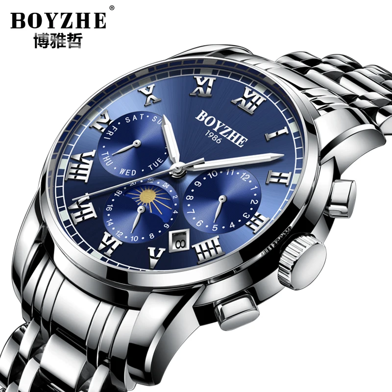 BOYZHE Men Automatic Mechanical Watch Business Wrist Watch Calendar Display 30 ATM Waterproof Mechanical Watch relogio masculino