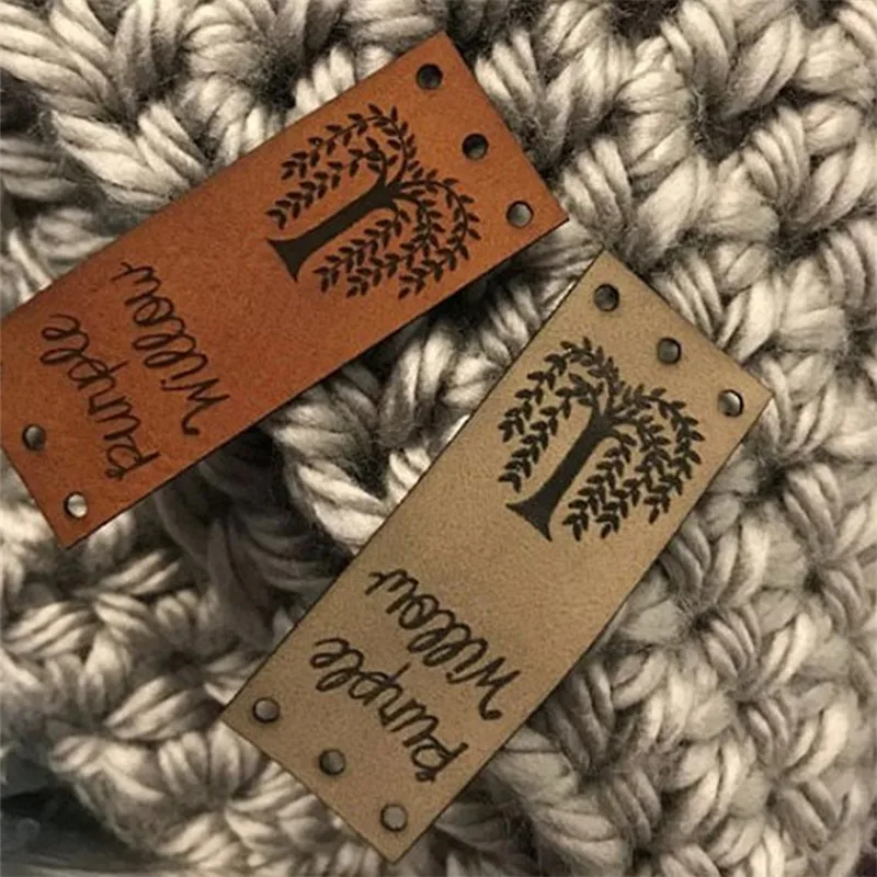 40pcs Handmade labels for Knitting Personalized brand logo leather product tags Sewing fold over Crochet clothing - DIY label