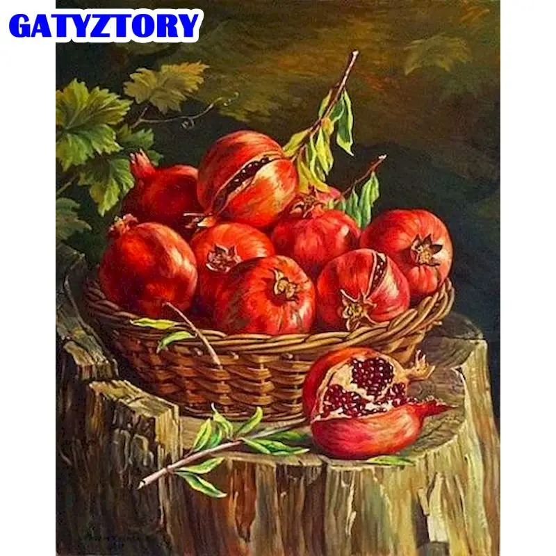 GATYZTORY 40x50cm Painting By Numbers Red Pomegranate Oil Picture By Number HandPainted Home Wall Craft DIY Gift