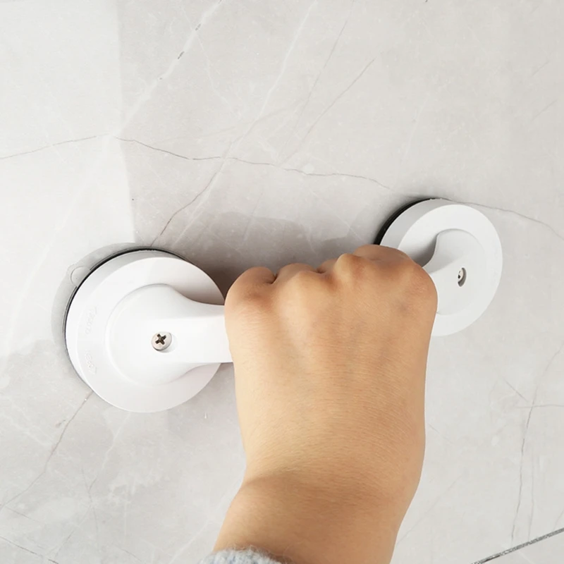 Double Locking Suction Cup Helping Handle, Helping Handle, Aid Bath Shower, White and Black