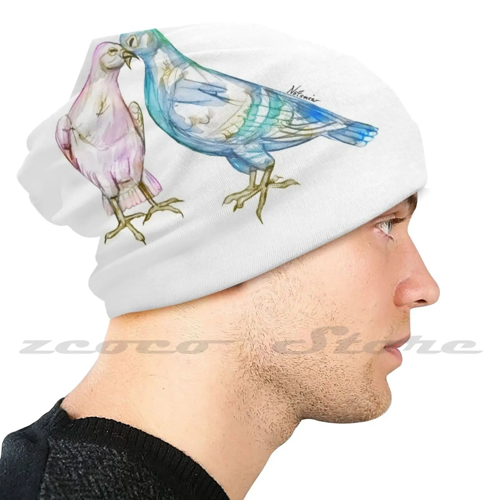 Love Birds Adult Kids Knit Hat Hedging Cap Outdoor Sports Breathable Birds Bird Pigeon Doves Feathers Pencil Watercolor