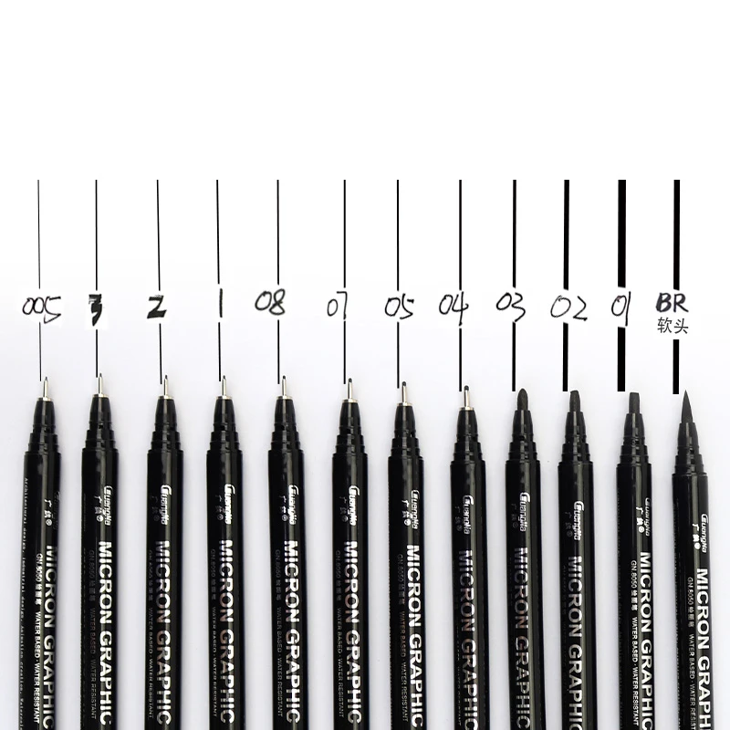 Guangna Drawing Micron Graphic Needle Pen Black Sketch Hook Line Pen 005 01 02 03 04 05 07 08 1.0 2.0 3.0 Brush Fine Lines 8050