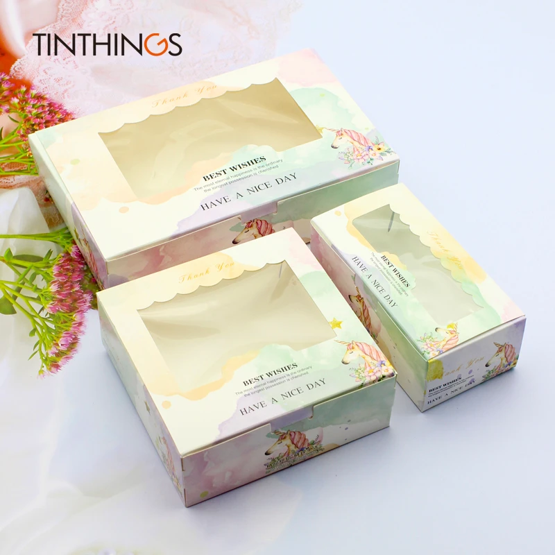 

20PCS Paper Box Window Unicorn Gift Box Wedding Guest Cookies Food Candy Paper Box Packaging Party Favor Cake Box Cardboard