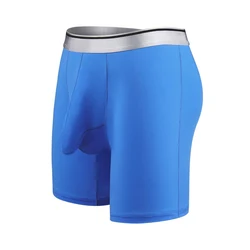 Calzoncillos lisos de seda fría para hombre, ropa interior deportiva Sexy para correr, Fitness, bóxer de pierna larga, bañadores de talla grande 7XL, 135KG