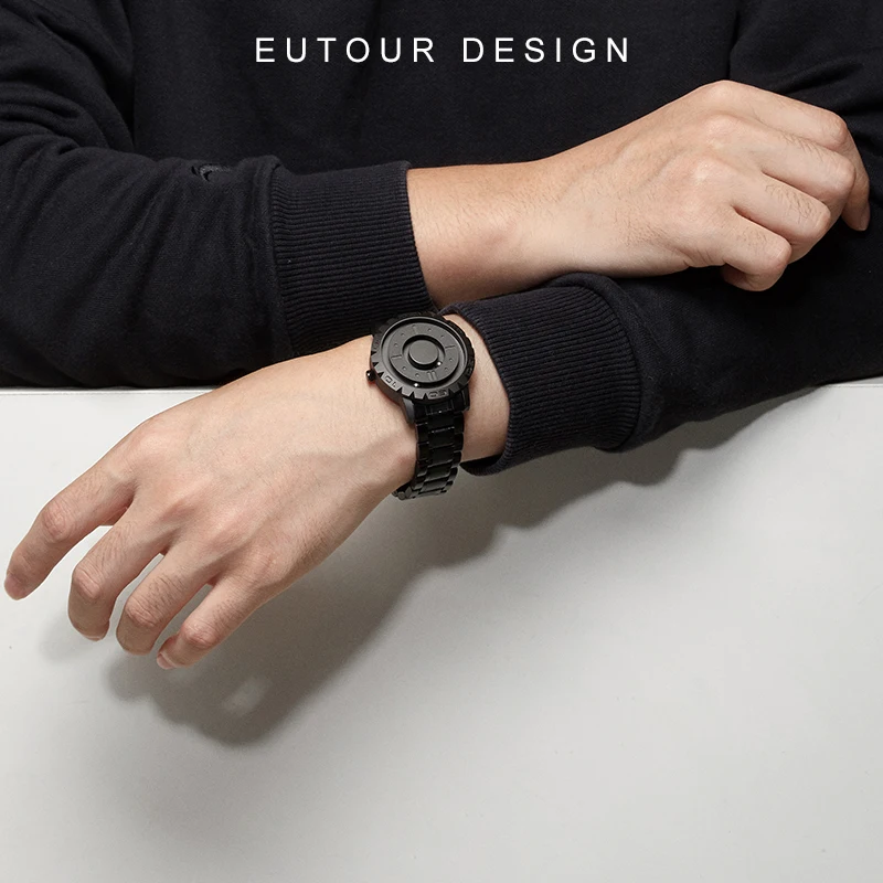 Eutour Magnet Watch Men Casual Quartz Watch Magnetic Beats Dial Stainless Steel Strap Watch Silver Technology High-end Clock Uhr