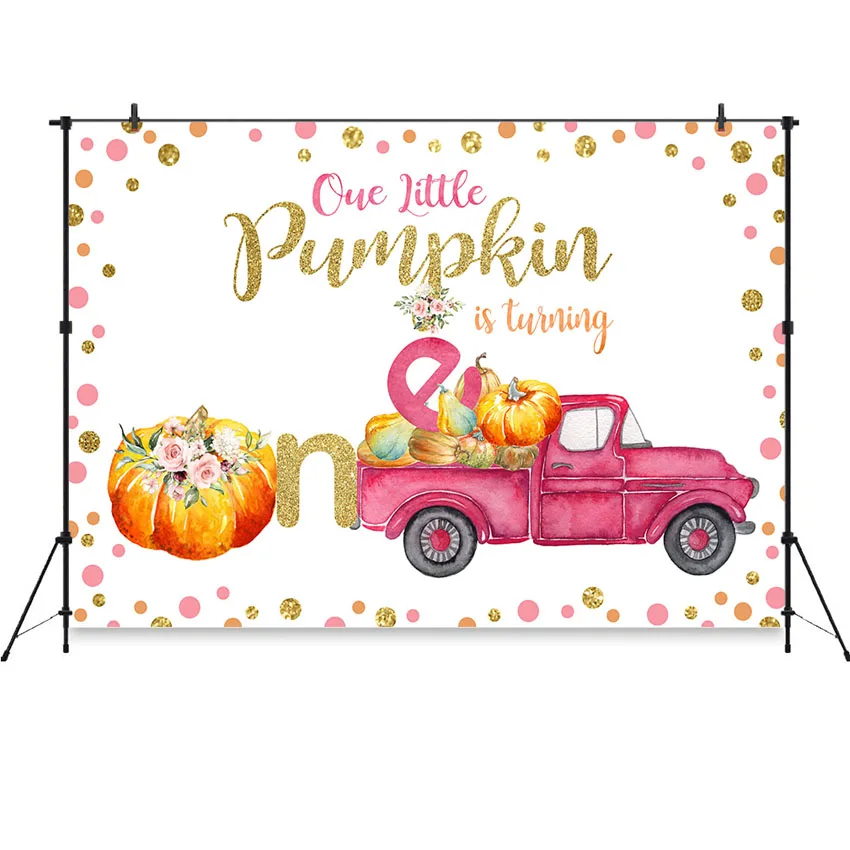 

Little Pumpkin Birthday Backdrop for Photography First Birthday Party Pumpkin Background Gold Dots Shinny Decoration Backdrop