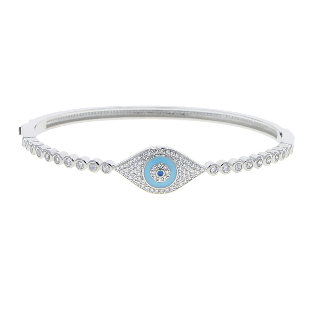 2024 High Quality Fashion Lucky Turkish Round Evil Eye Charm Bangle For Women Shiny 5A Cubic Zircon CZ Blue Stone Jewelry Gift