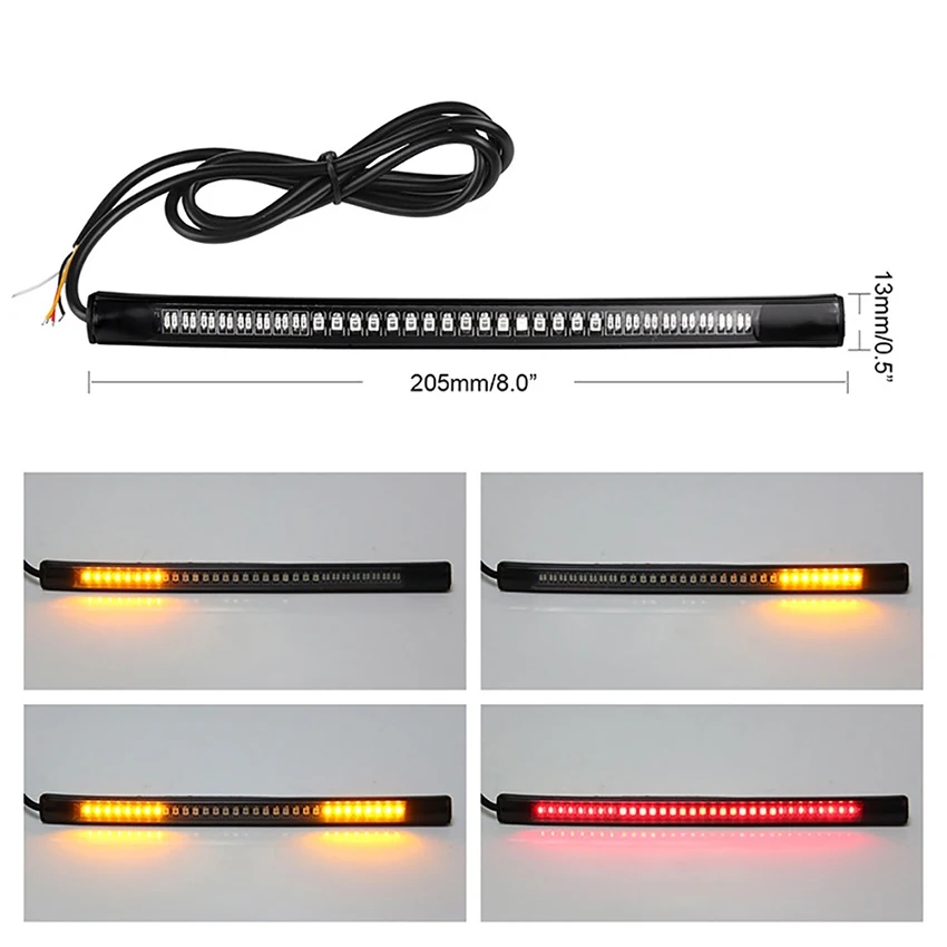 Indicatore di direzione di arresto del freno di coda della striscia luminosa a LED del motociclo 48 3528 LED 8 "targa flessibile LED Light barra luminosa a LED impermeabile
