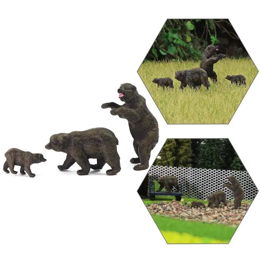 Evemodel Animals AN8717 Model Railway HO Scale 1:87 Painted PVC Bears Family 12pcs Wild Scene Zoo Layout